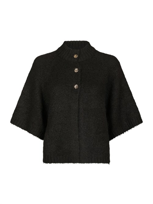 Neo Noir Benuta Fluffy Strik Cardigan med guld knapper, Mørkebrun